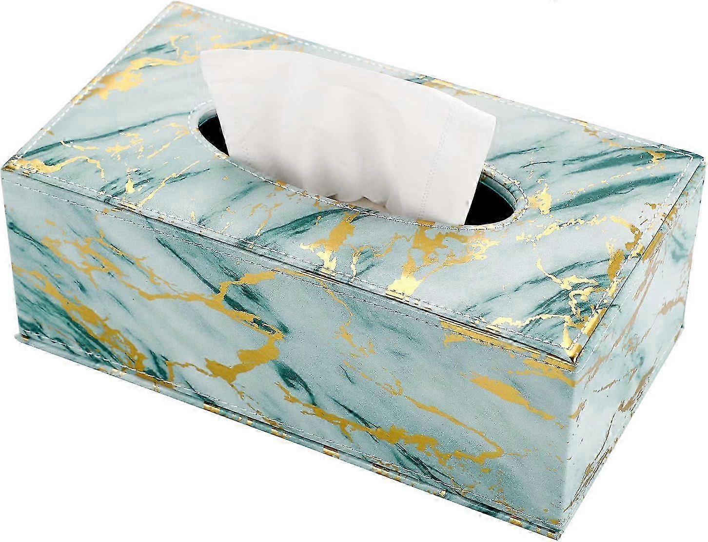 Leather Rectangular Tissue Paper Holder Box, Green Marble hwy