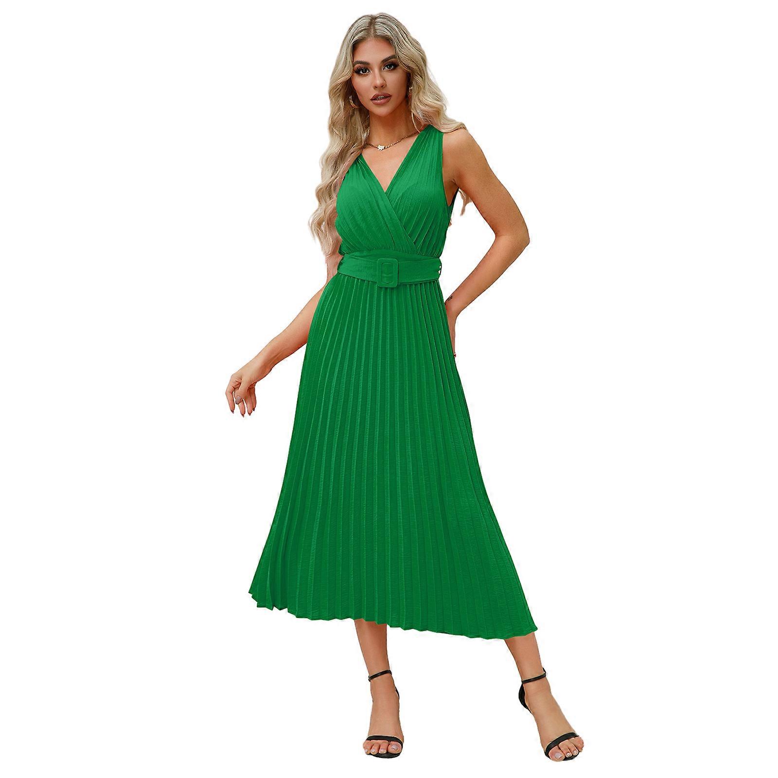 Women Summer Wrap V Neck A Line Dresses Casual Sleeveless Maxi Dress Sundress with Belted Flowy Pleated Long Dress Green S | Fruugo UK Women Summer Wrap V Neck A Line Dresses Casual Sleeveless Maxi Dress Sundress with Belted Flowy Pleated Long Dress Green S | Fruugo UK