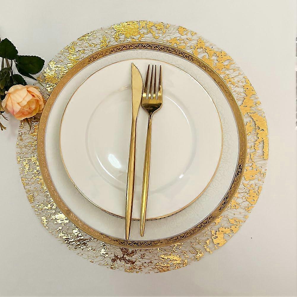 50 Pack Disposable Gold Foil Mesh Placemats 13 Inch Round for Wedding Dining Table Events