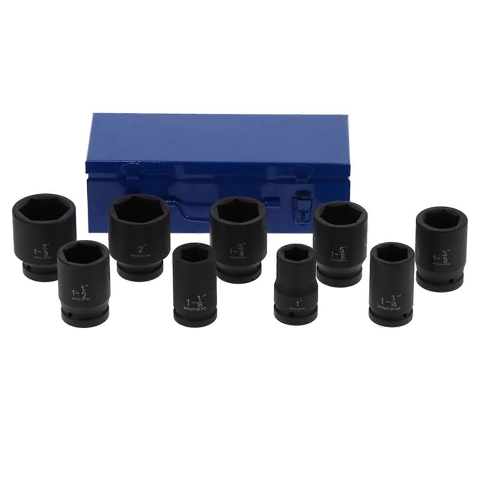 9pcs Deep 6-Point Impact Socket Set 27x13x9 cm Iron Tool Kit