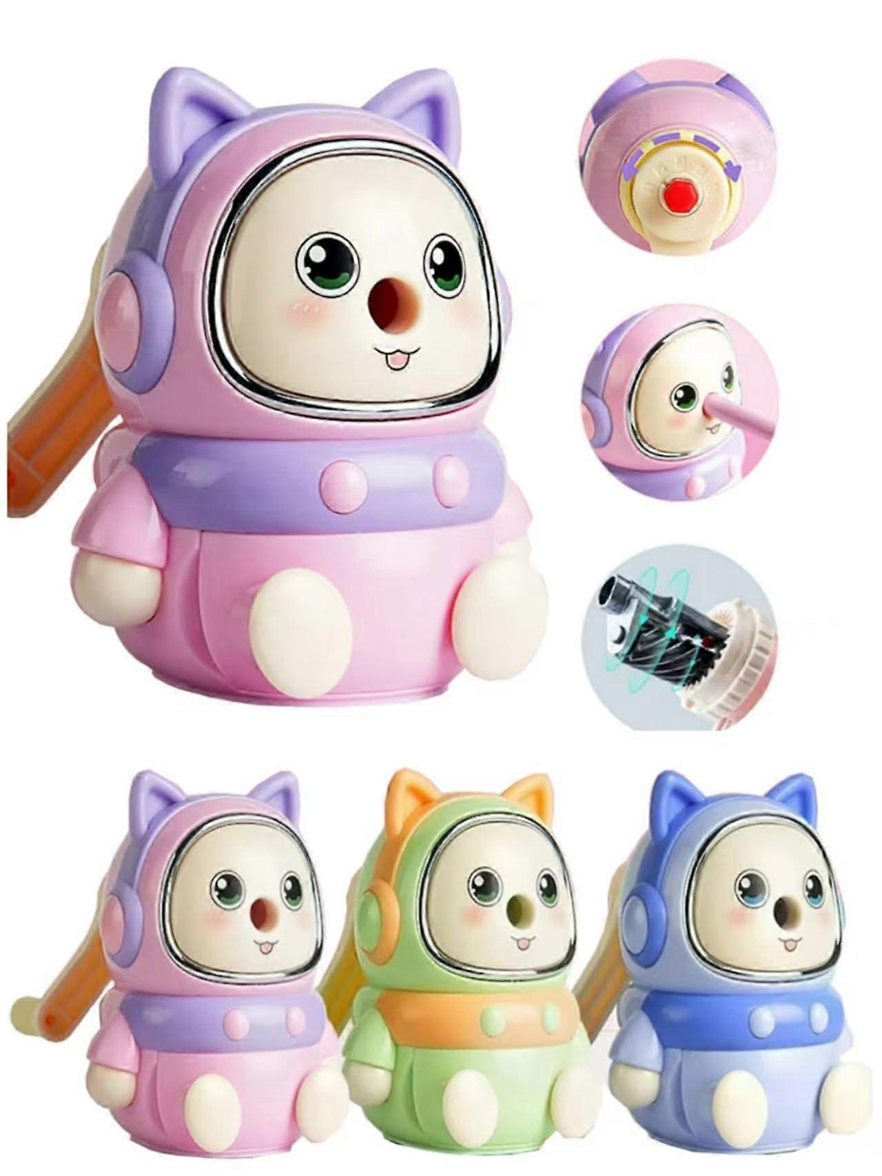 Manual Pencil Sharpener for Kids, 5-Point Selector, Small Handheld, Quiet for Home and School, Cute Pink Design