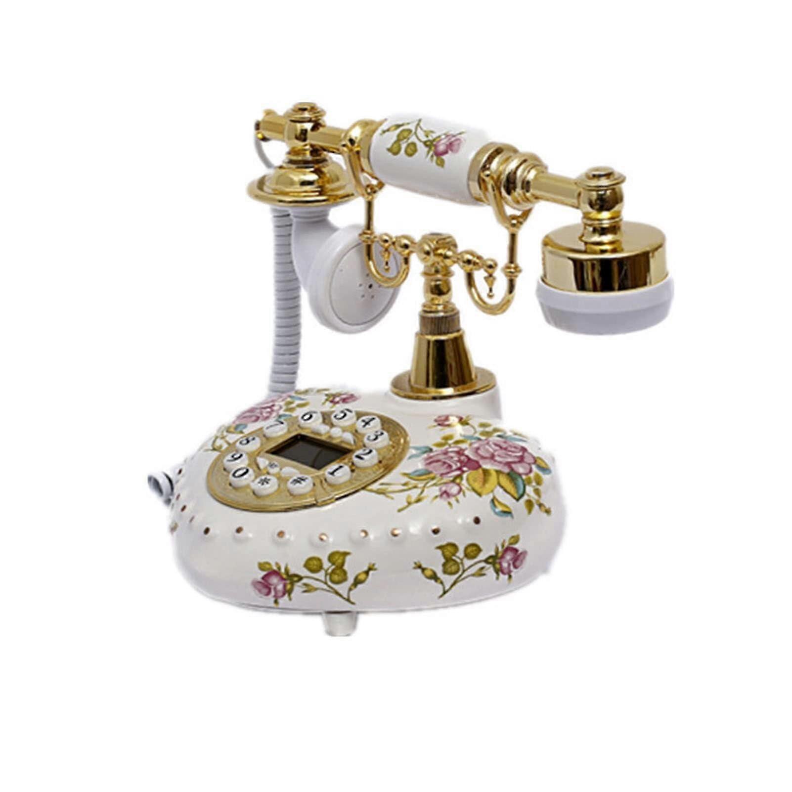 Antique Retro Landline Telephone with Redial Function, Vintage Ceramic Dial Phone for Home Office Decor, Classic Style