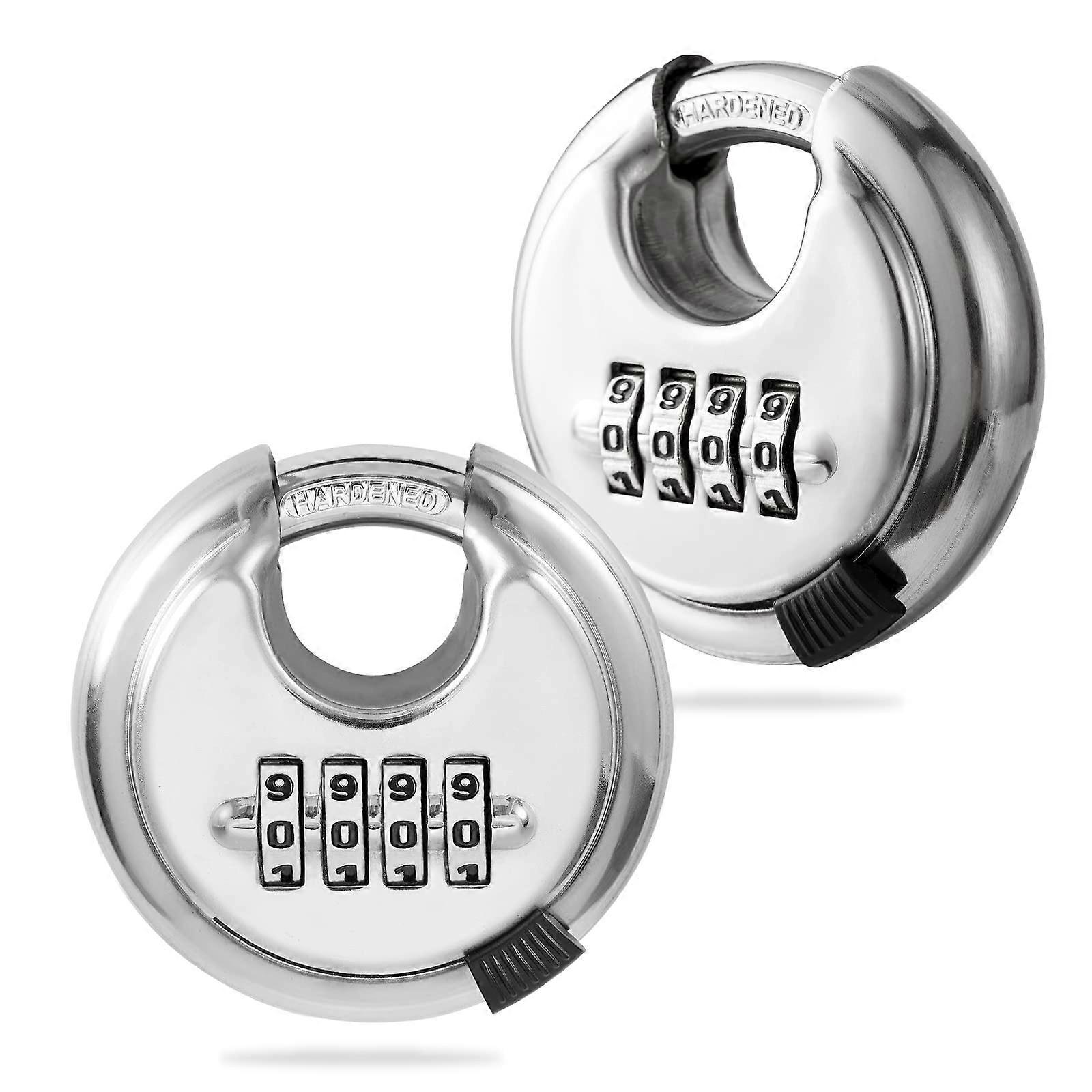 Round Combination Lock, Uncuttable Combination Disc Padlock, Inch 3/8 Shackle Outdoor Combo Lock (2 Pack)