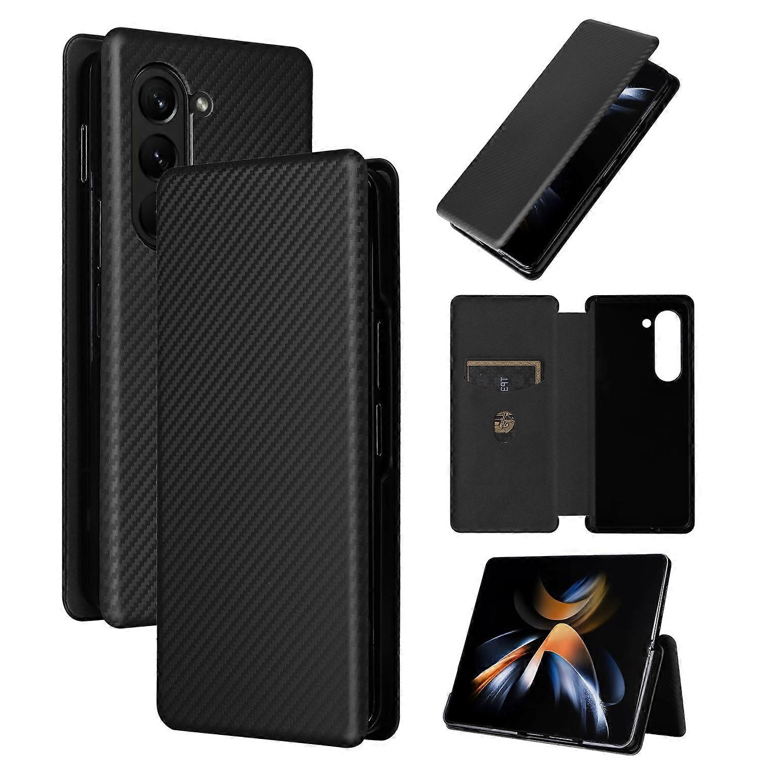 Coque de téléphone en cuir à rabat texturé en fibre de carbone pour Samsung Galaxy Z Fold5