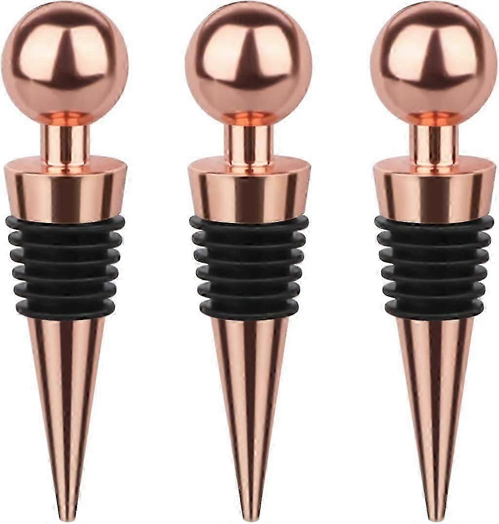 3pc Wine Corks,Plastic Wine Corks,Reusable Wine Corks-Rose Gold