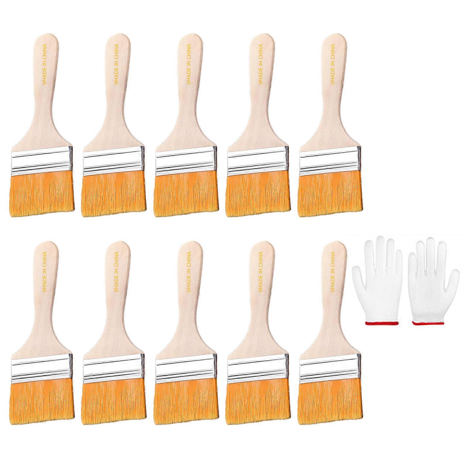10Pcs Trim Paint Brushes with Soft Bristles Wood Handle Include 1 Pair Gloves for Touch Up Wall Cabinets and Edges Paint Size 9