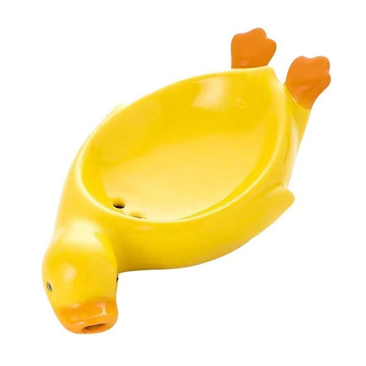Soap Holder, Cute Duck Shaped Soap Holder with Drain, Self-Draining Soap Holder, Shower Bathroom Soap Tray Holder,Yellow