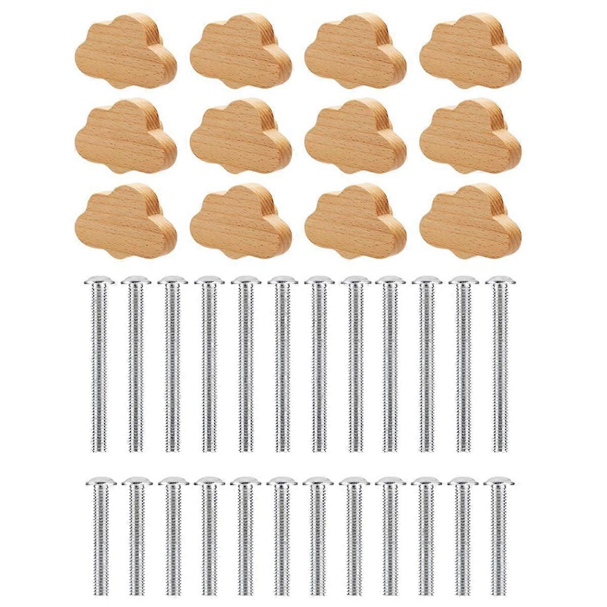 Boho Dresser Knobs- 12 Pack Durable Beech Wood Drawer Knobs Cloud-Shaped Wooden Dresser Pulls for Cabinets, Furniture