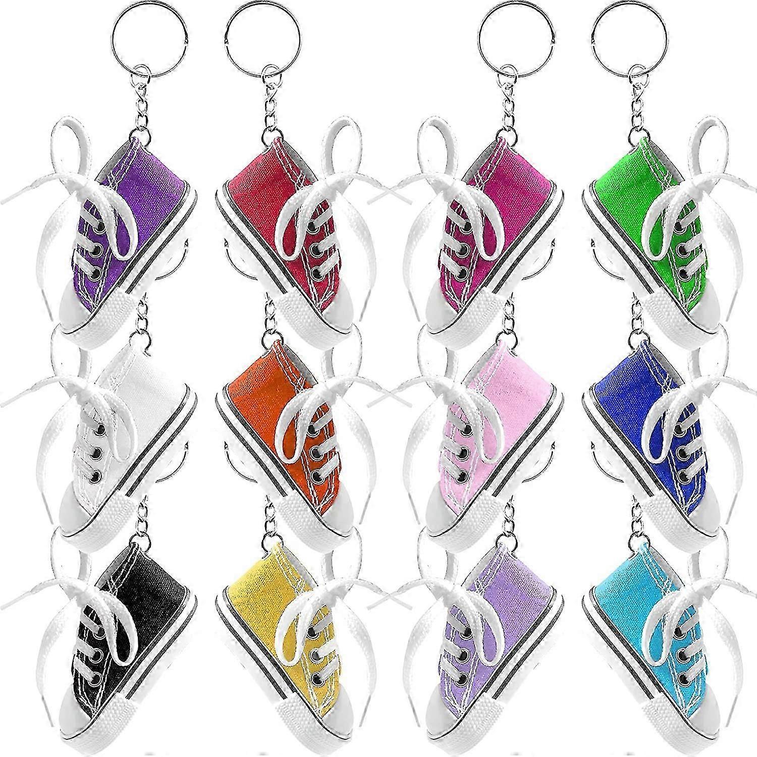 12 Pieces Shoe Keychain Mini Shoes Keychain Sneaker Keychain Mini Canvas Shoe Keychains Shoes Key Rings, 12 Colors