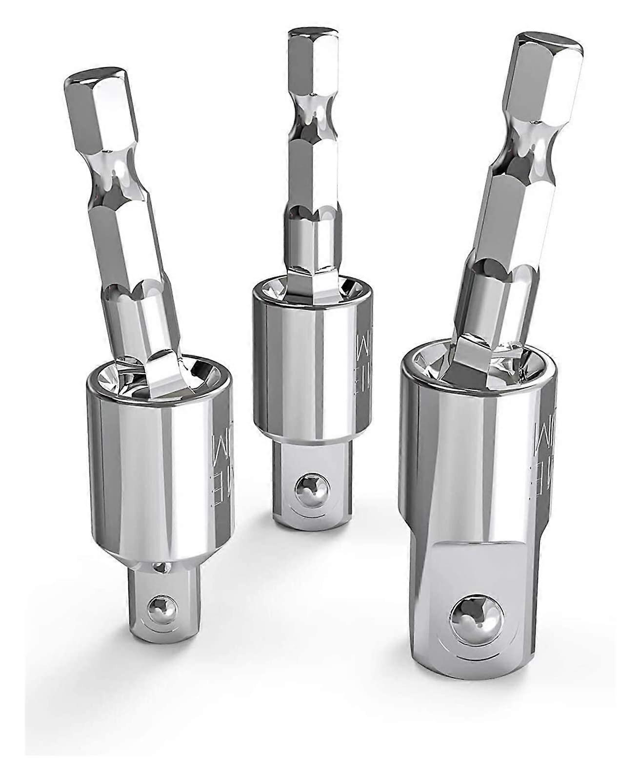 3pcs Electric Drill Socket Adapter Set for Impact Driver, 1/4" & 3/8" Hex Shank, Rotatable Extension Drill Bits