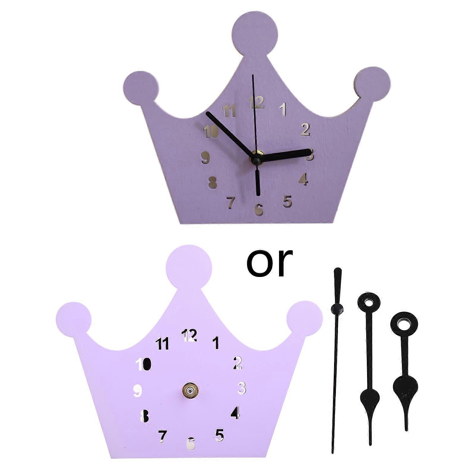 Wall Clock Kids Telling for Time Clock Silent Non Ticking Easy to Read Numeral Crown Frame Wall Clocks for Kids Room Bed Purple