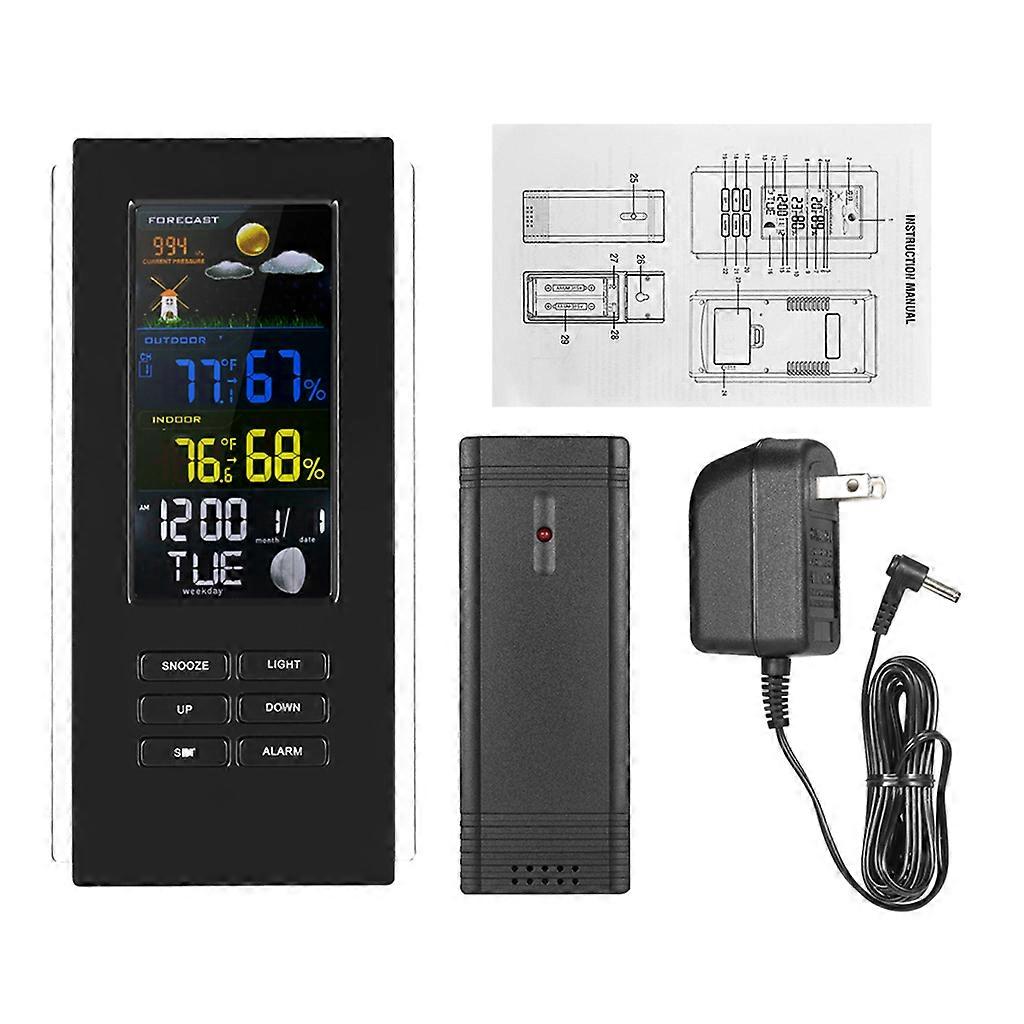 Touchscreen Wetterstation Digitaler Wecker Wireless Sensor Thermometer Hygrometer Barometer Schwarz
