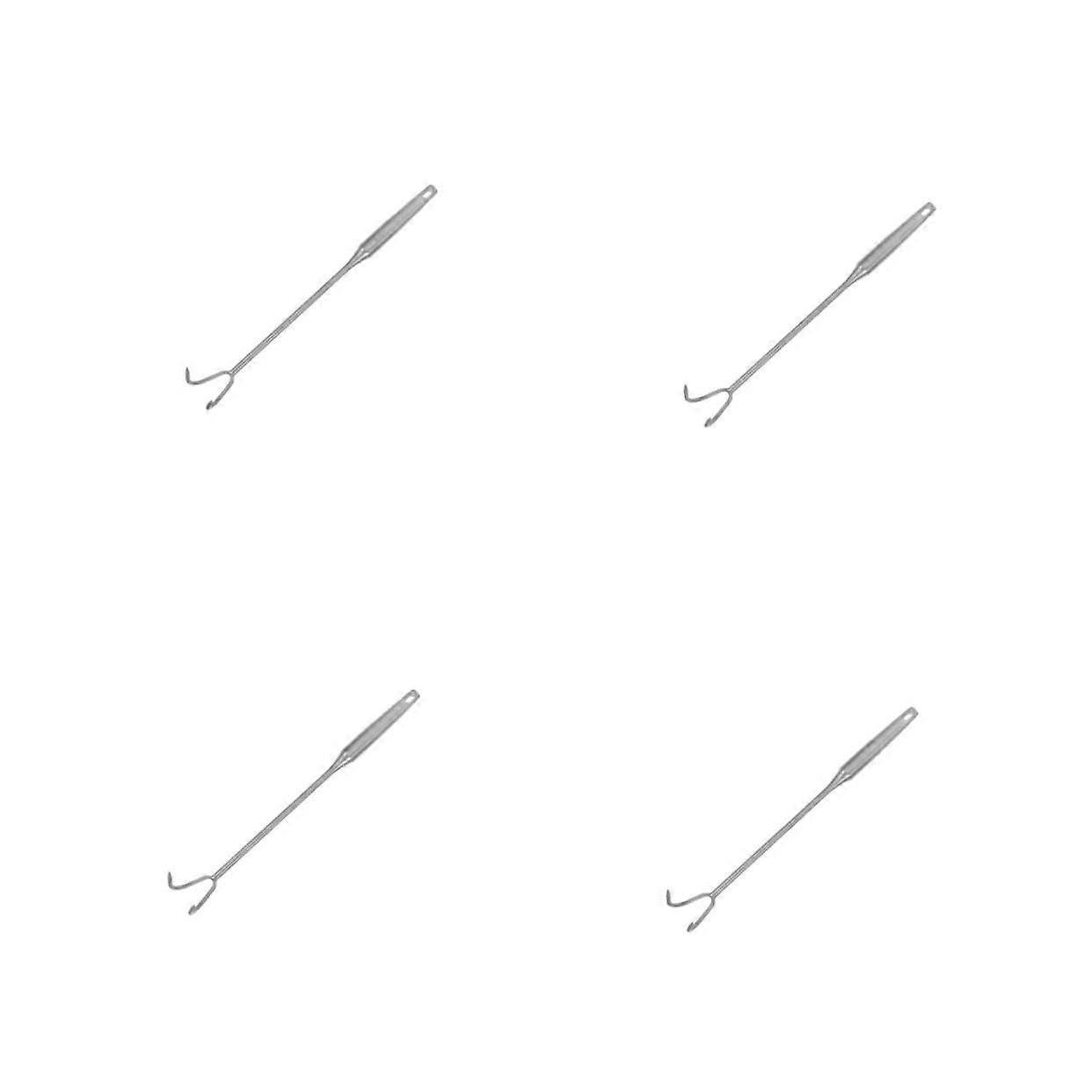 Meat Hooks Set Of 4 - Stainless Steel Kitchen And Grill Hooks, Grill Fork, Flipper, Steak Hook, Meat Fin, Silver