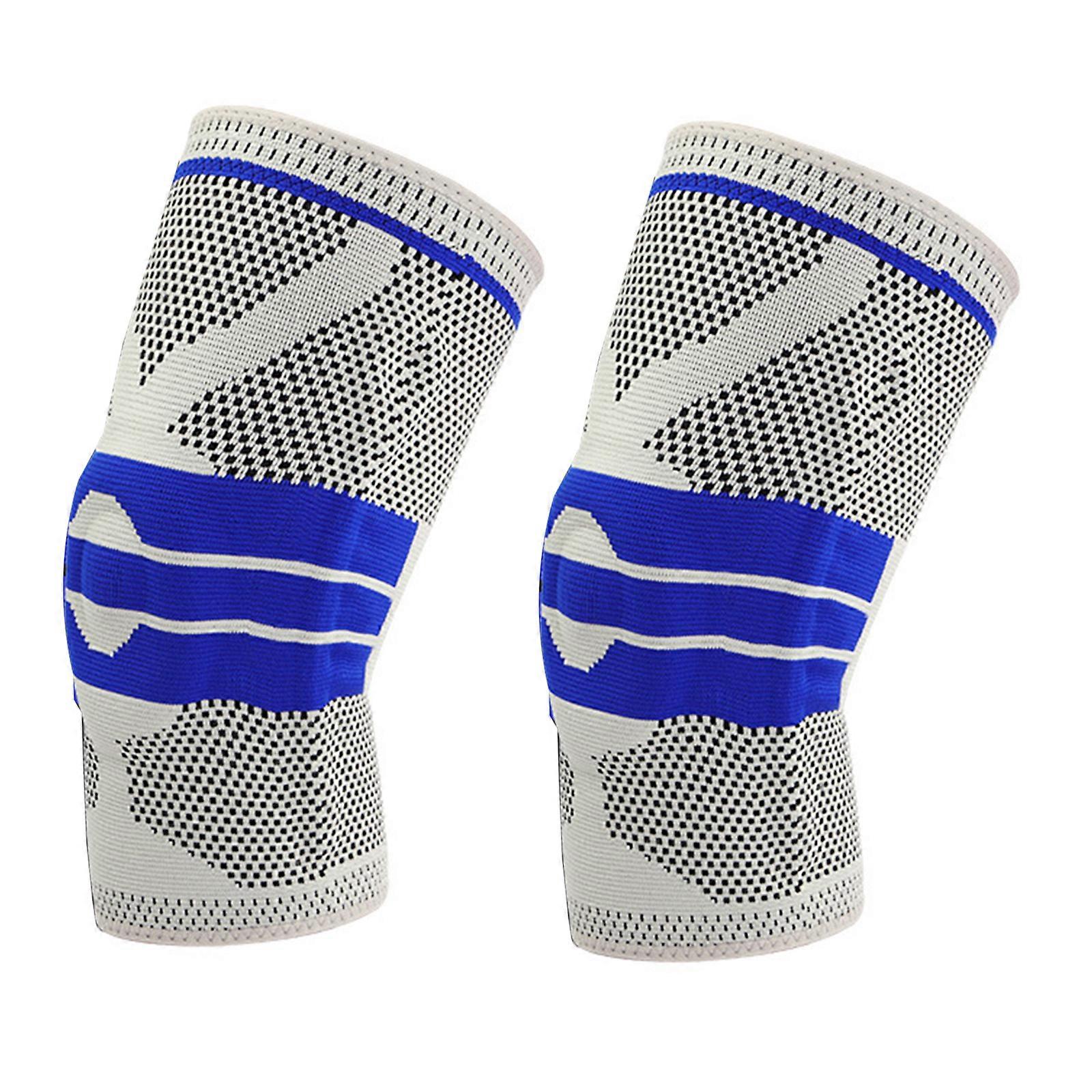 膝サポーター スポーツ 膝装具 コンプレッション 膝スリーブ 使いやすい ランニングワークアウトのための実用的な膝パッド グレー ブルー S