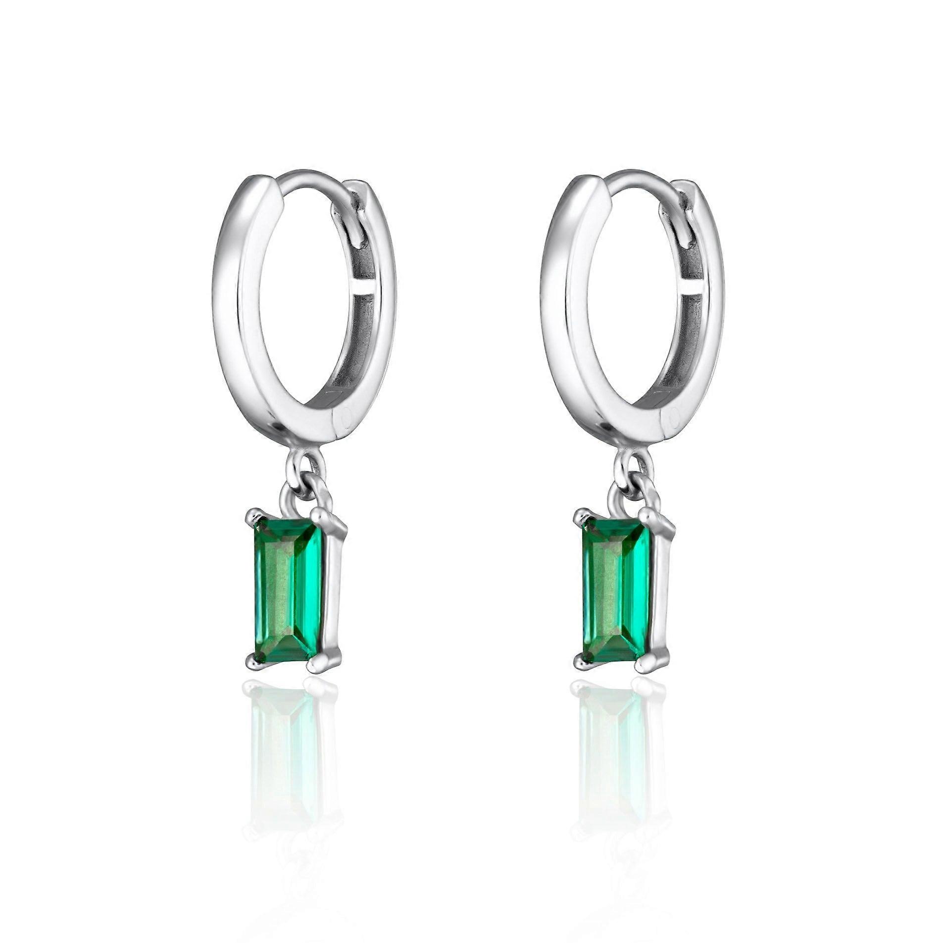 Green Baguette Charm Hoop Earrings