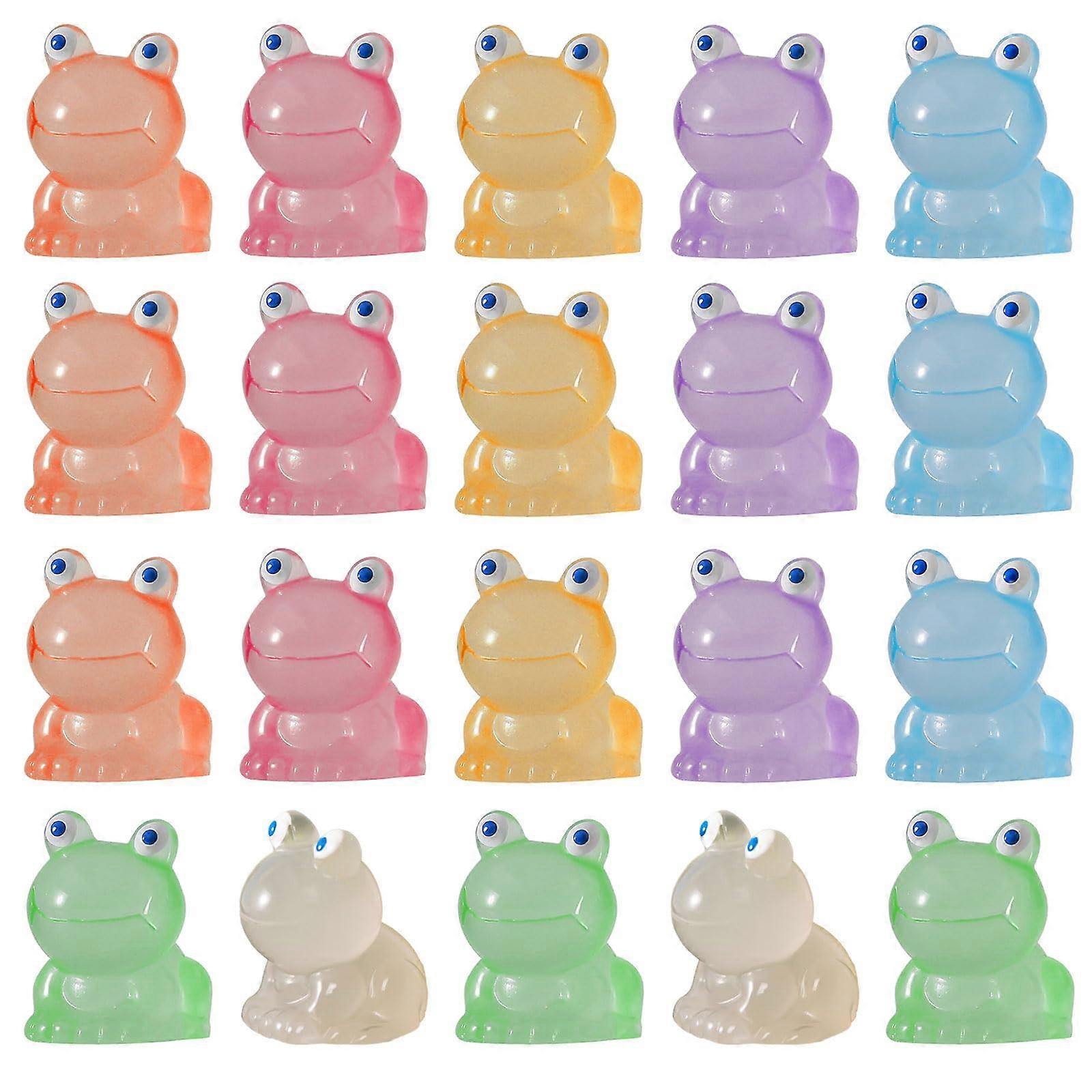 Set of 20 Glows in the Dark Resin Miniature Frog Figures for Crafts and Party Decorations Colorful'