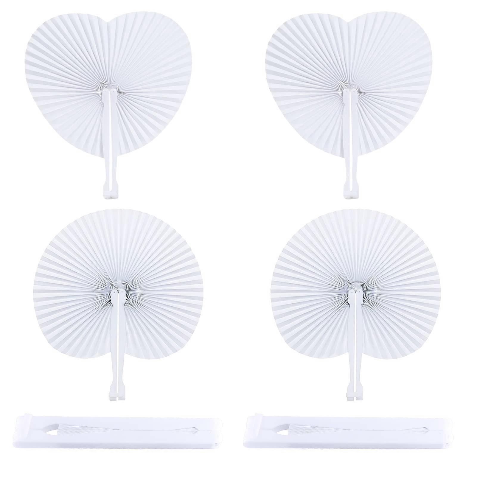 4PCS Heart Shaped Paper Fans Folding Hand Fan White Paper Heart Fan Paper Fan Handheld Paper Fan Folding