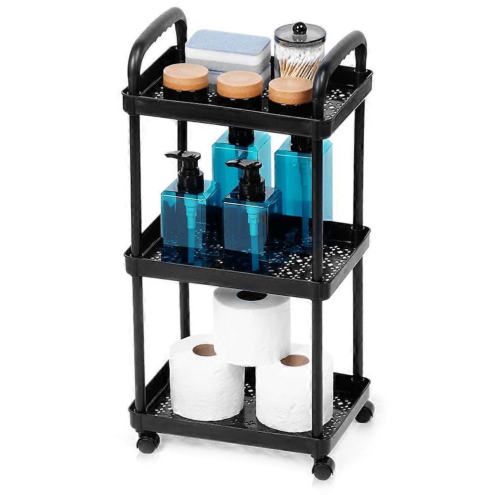 Shelf on wheels black 3-level 30x21x61 cm