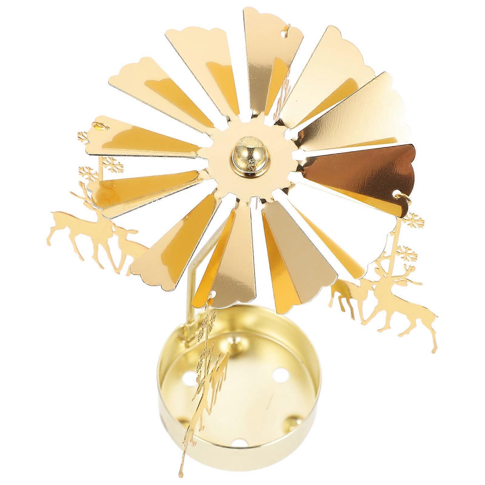 Golden Revolving Candlestick with Elk Design for Decor Iron Material Creates Wonderful Light Effect 1pc
