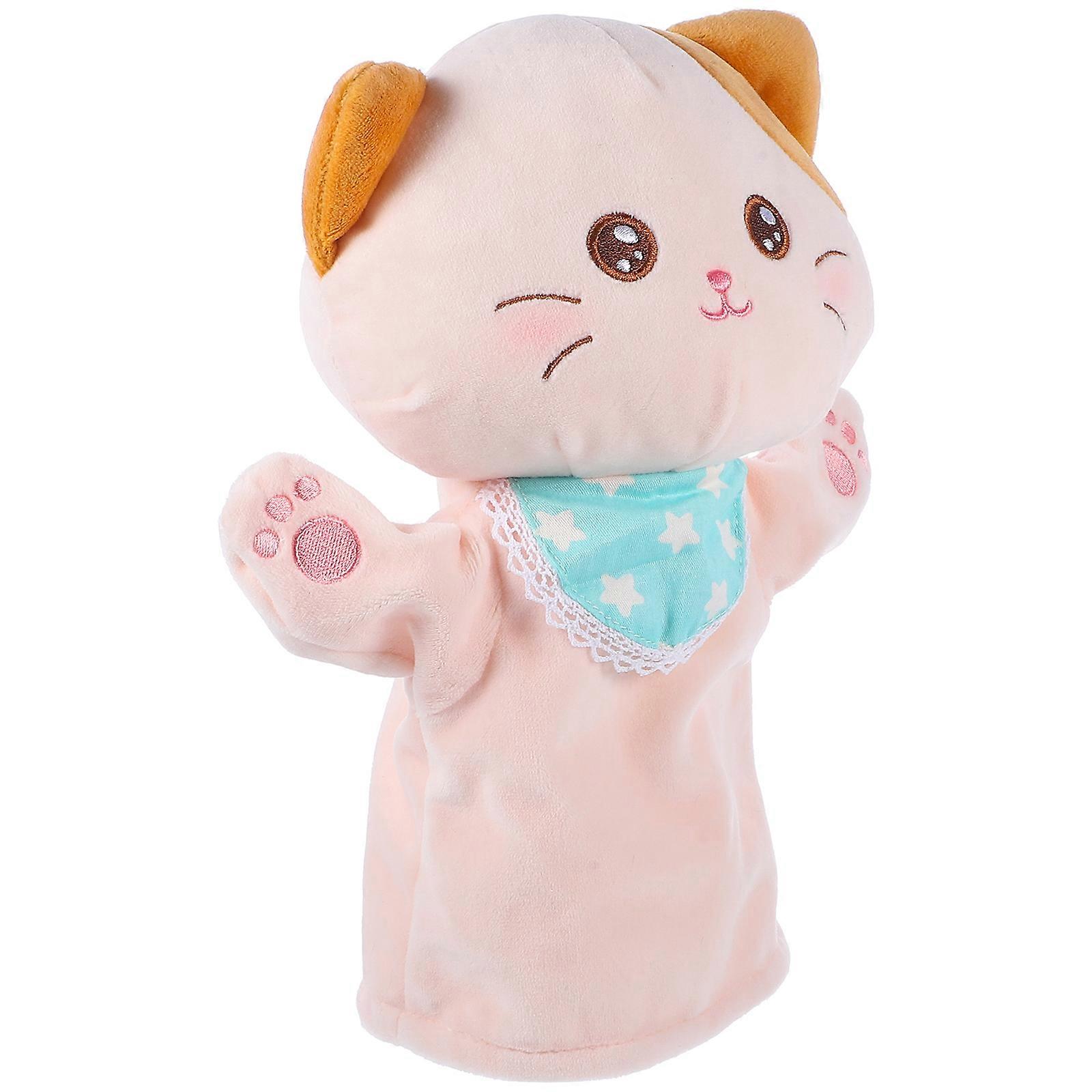 Storytelling Plush Puppet Animal Hand Puppet Dog Shape Pink Color Plush Material Motor Skills Development For Kids 1Pack