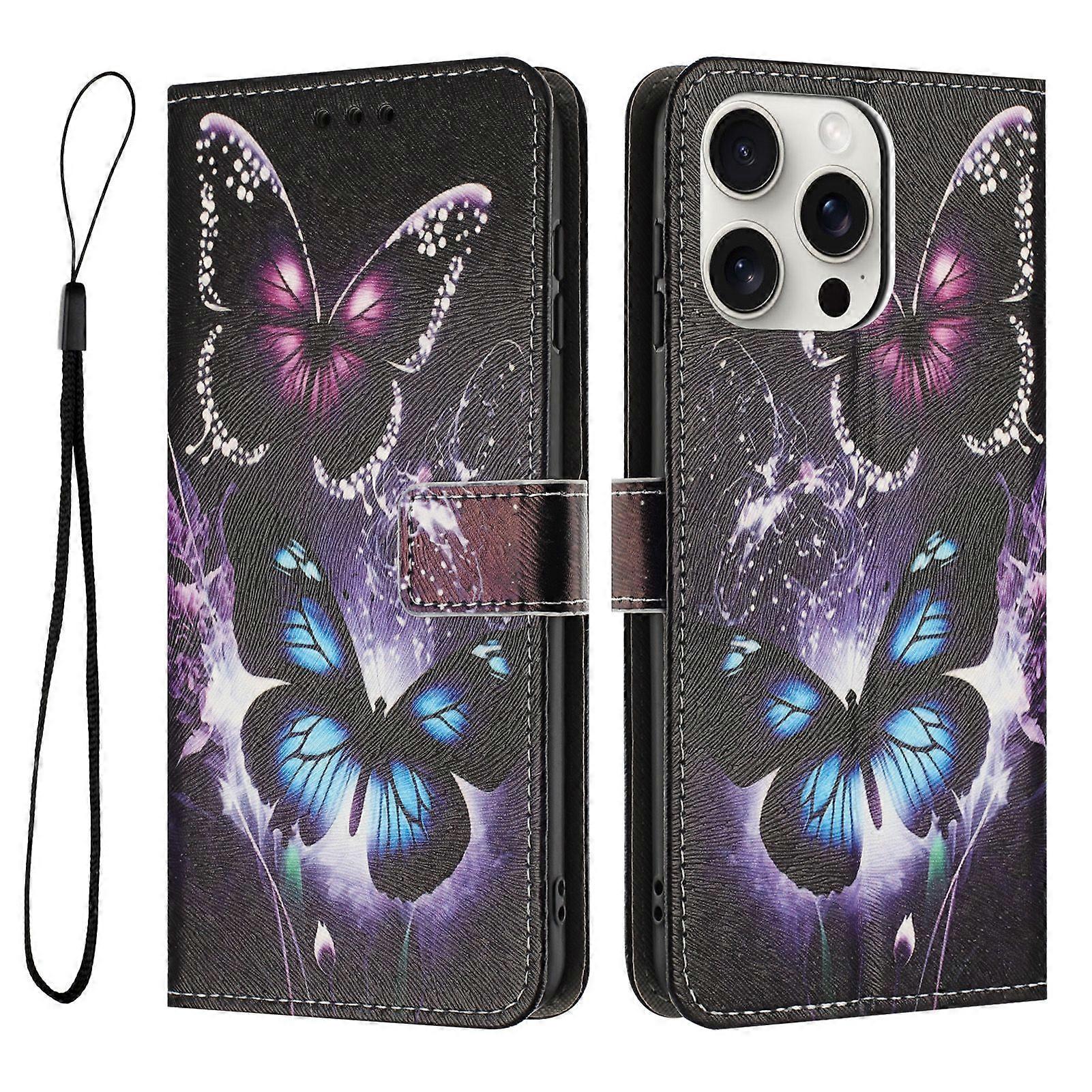For iPhone 14 Pro Max Case Pattern Printing PU Leather Wallet Phone Cover with Lanyard