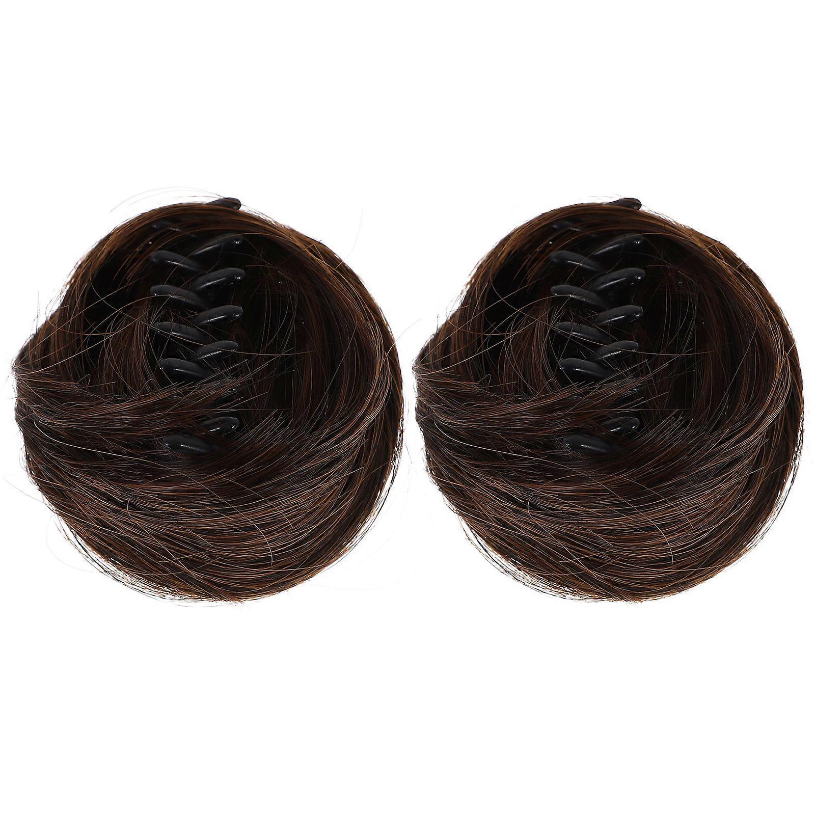 חתיכות שיער לחמנייה קליפ על לחמניות שיער נשים דמוי לחמנייה שיפור נפח חום בהיר 8x7 ס"מ כל היום ללבוש 2 יחידות