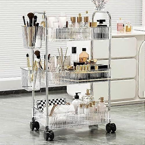 mobile storage cart with handle and wheels for bathroom and kitchen 3tier