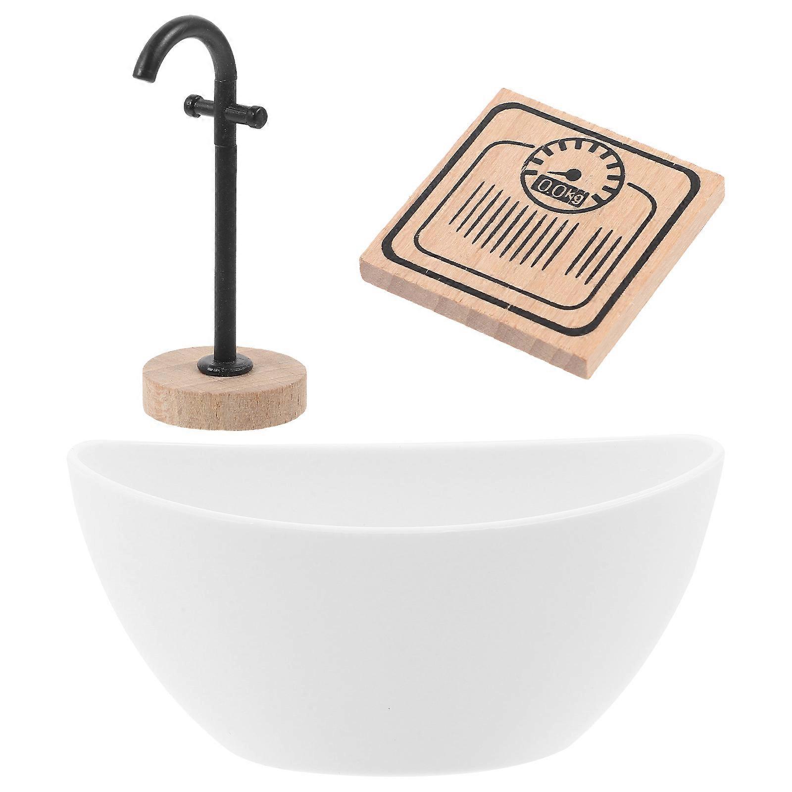 Dollhouse Furniture Bathroom Set Miniature Bathtub Faucet Realistic Shaped Design 3Pcs