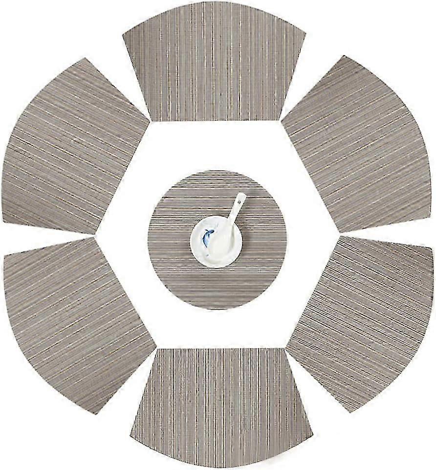 Set of 7 Washable Round Table Placemats for Dining Table (Khaki)