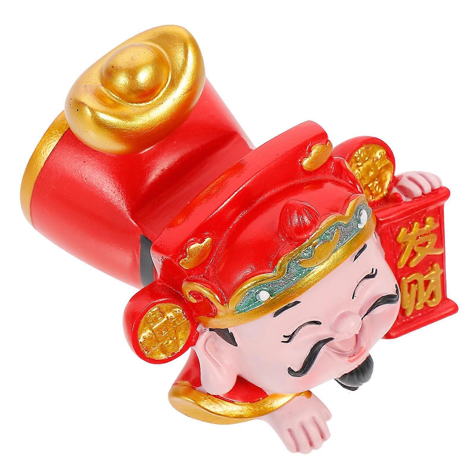 Chinese Style Desktop Statue Red Resin God of Fortune Shaped Home Decoration 1Set