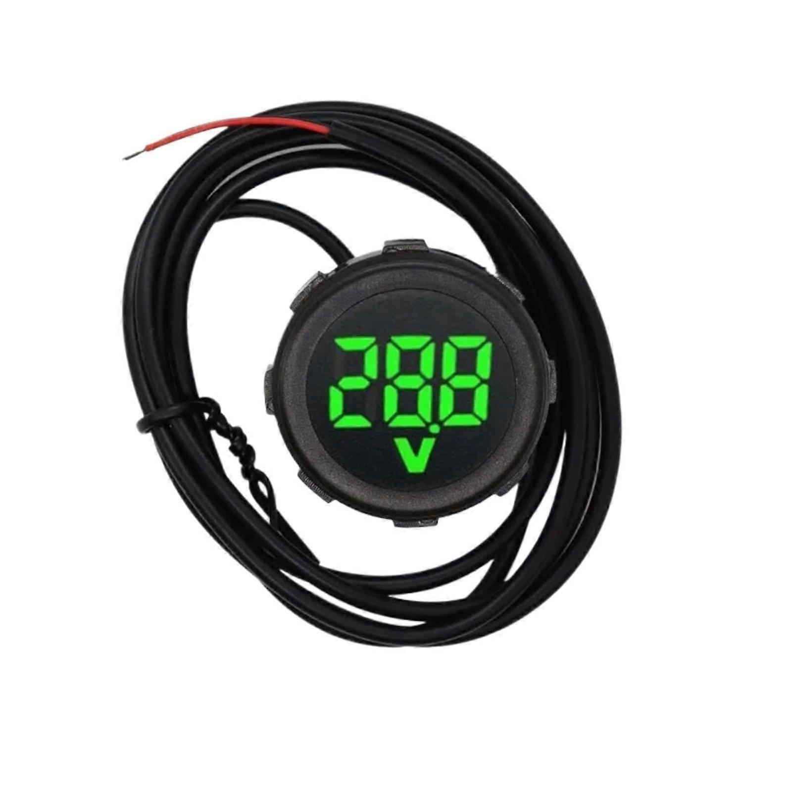 DC 4-100V Waterproof LED Digital Voltmeter, Round 2-Wire DC Voltage and Current Meter, Green Display, 1 Piece
