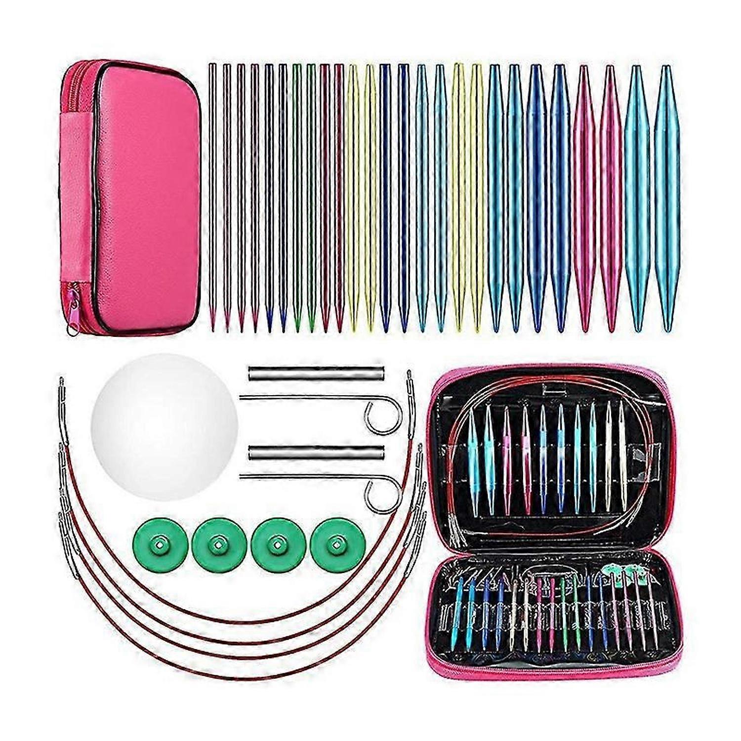 26 Pieces Aluminum Interchangeable Circular Knitting Needle Set,13 Size Interchangeable Crochet Need