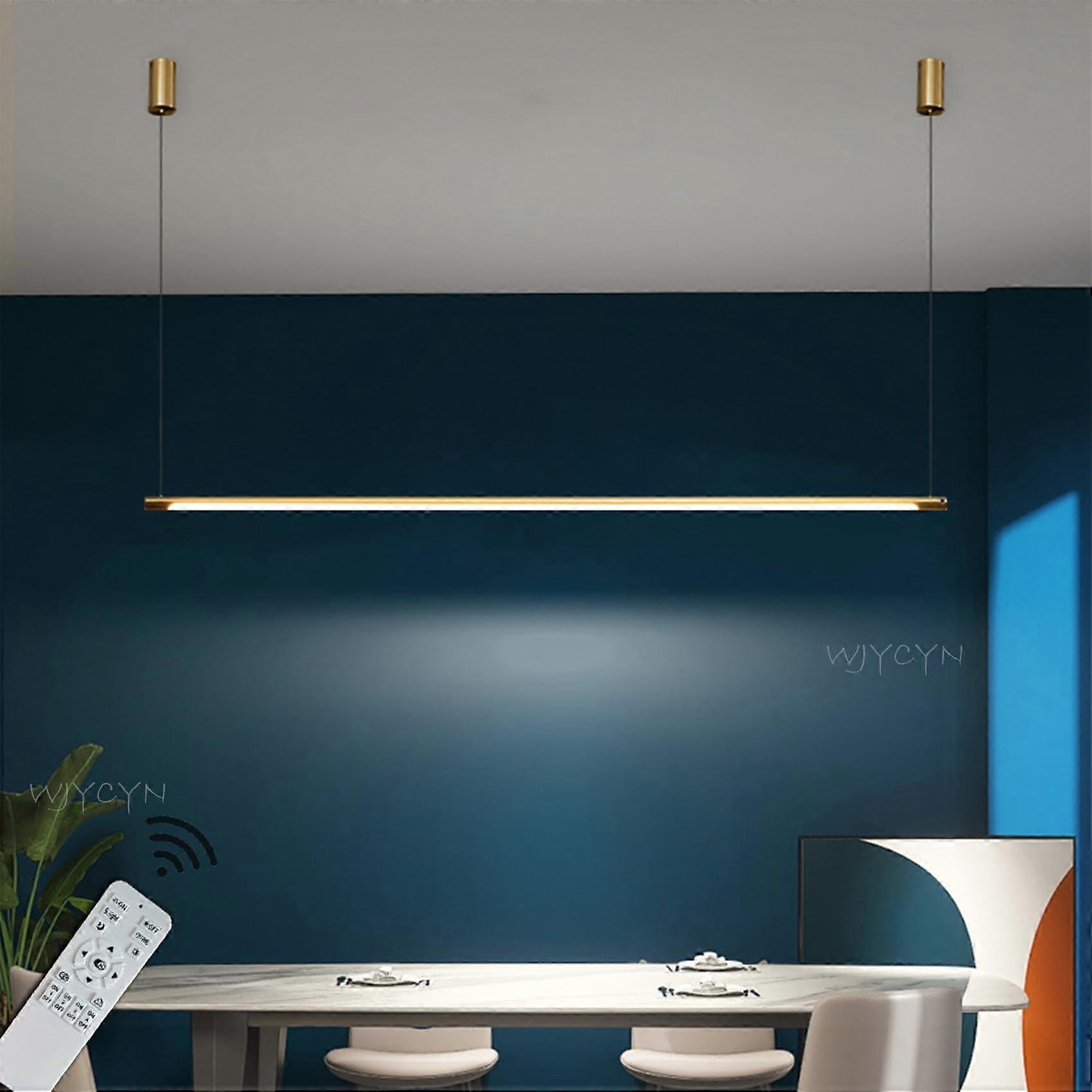 Linear Gold Dimmable Dining Room Pendant Lights LED Height Adjustable L100cm 20W