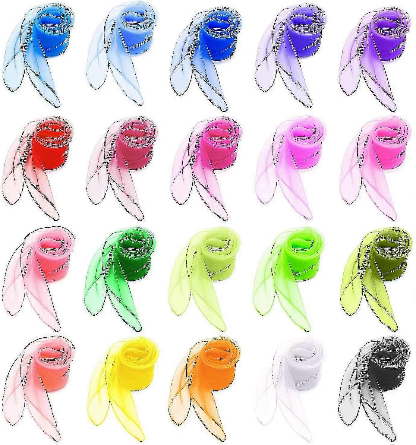 Multicolor Dance Scarves for Kids - Set of 20 Soft Organza Silk Square Props for Movement and Performance