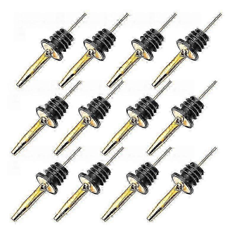 12pcs Stainless Steel Classic Bottle Pourers Tapered Spout - Suitable for Liquor With Rubber Dust Caps, Gold