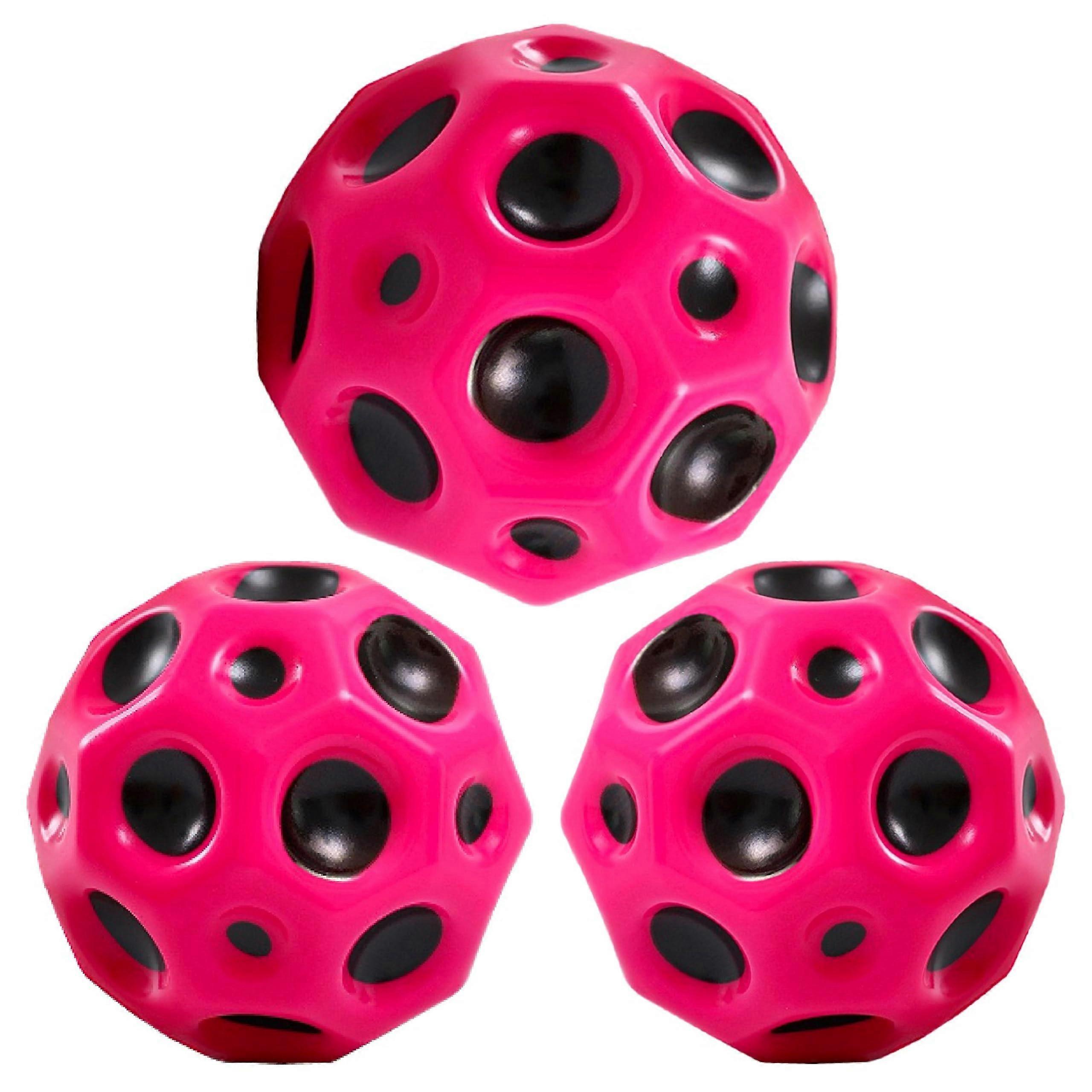 3 x Fuchsia Moon Ball, 7 cm Multicoloured Space, Mini Jump, Super High Bouncing Jumping, Bouncy Balls, Interactive Toy for Stress Relief