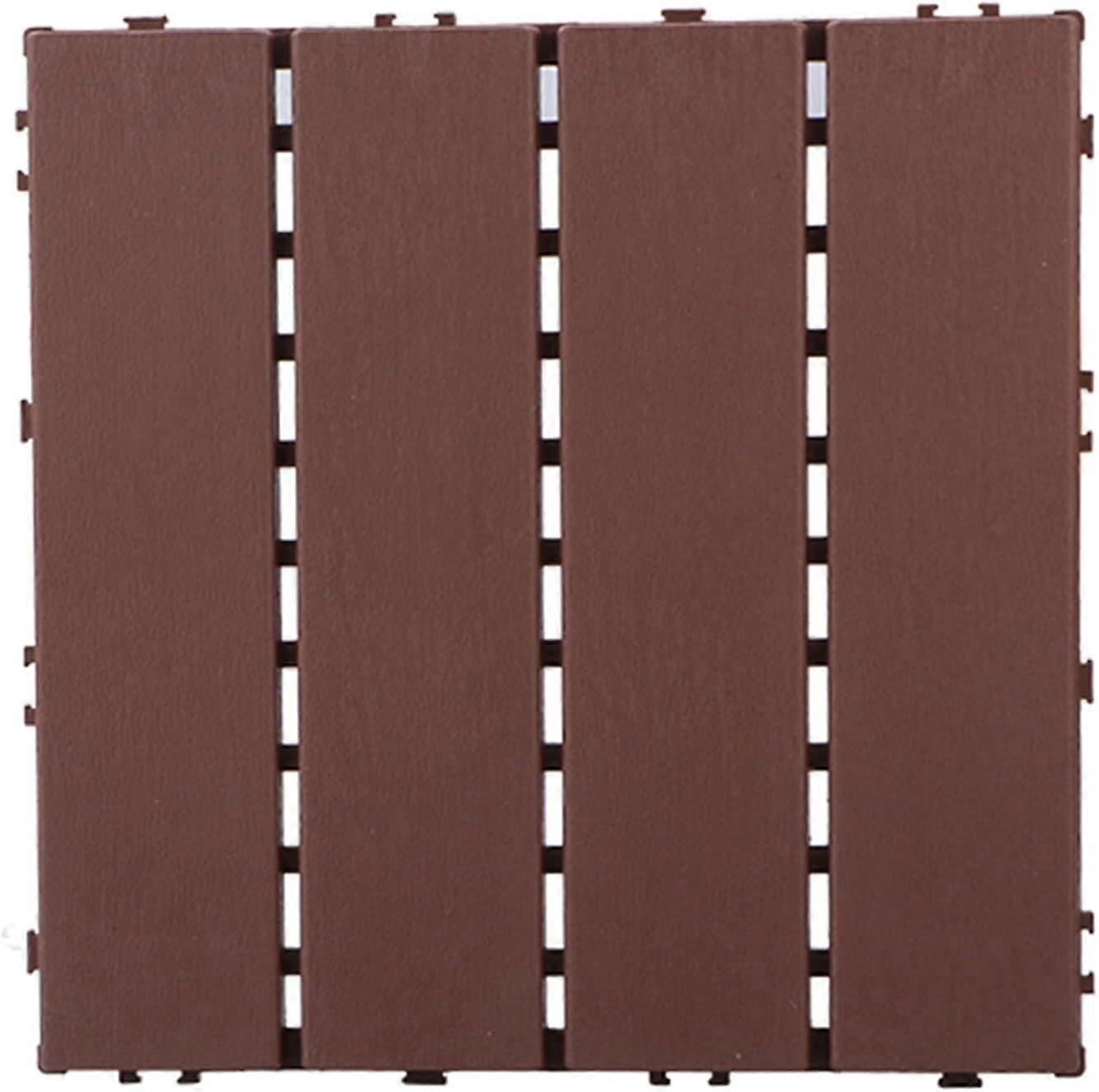 Heavy Duty Snap In Plastic Floor Tiles for DIY Interlocking Patio, 12 x 12 Inch (Brown Red)