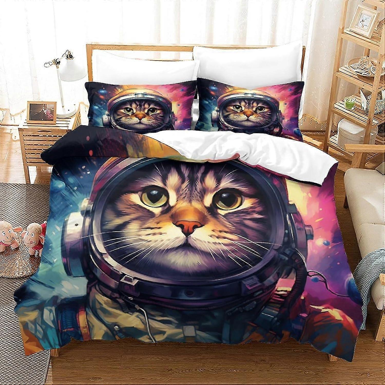 Space Cat Bedding Sets Duvet Cover Kitten Bed Set Collection for Teens Without Comforter Sheet King