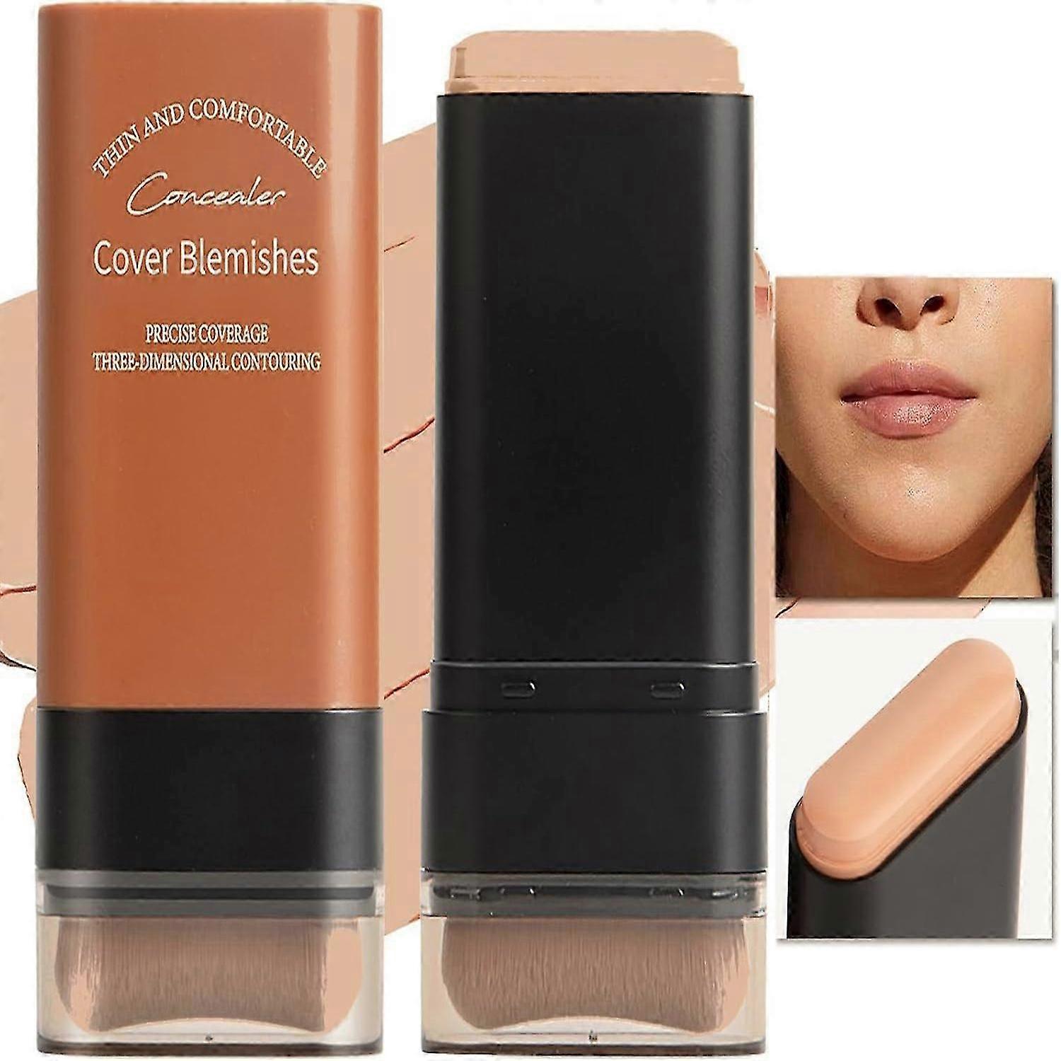 Foundation Stick for Face, Multi-Use Foundation Stick with Built-In Foundation Brush, Lightweight Buildable Medium-to-Full Coverage