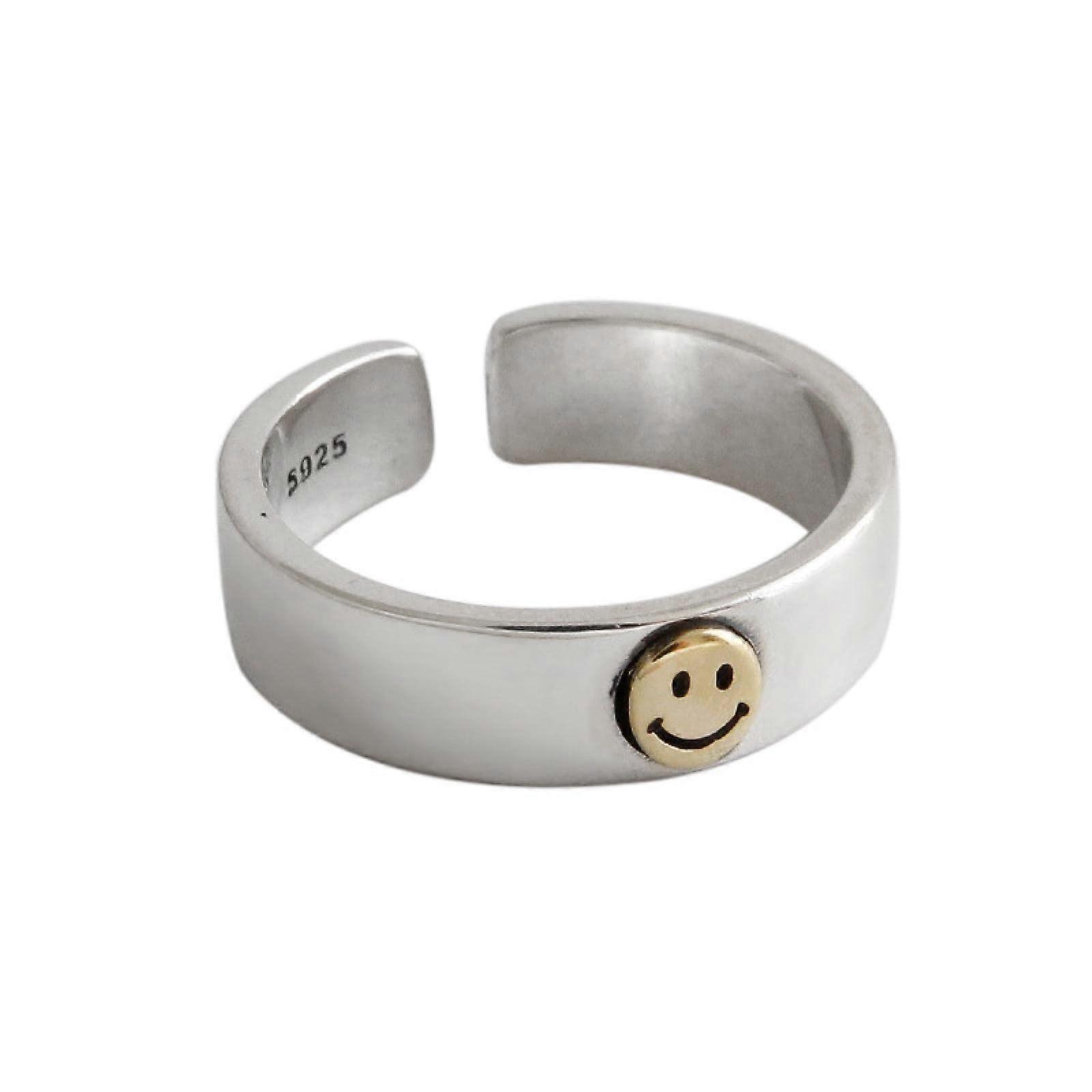 Sterling Silver Smile Open Rings for Students, Retro Style Personality Jewelry, Adjustable Size, Silver and Gold Finish