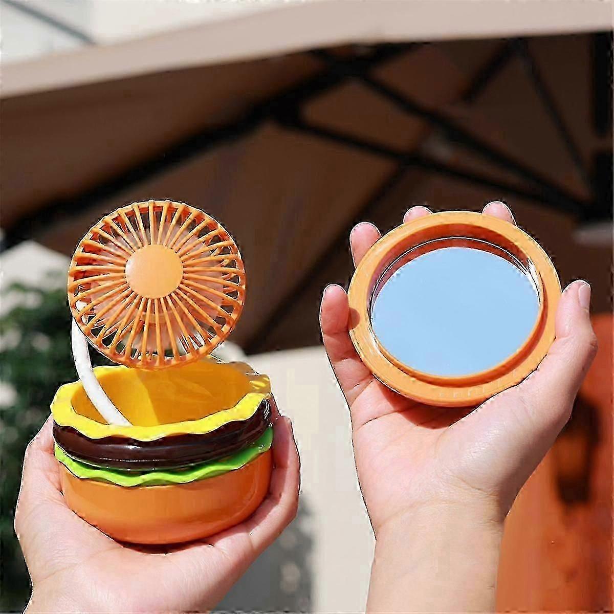Mini Rechargeable Fan 500mAh Burger Shape Multifunction Desk Fan 3 Speeds Including Mirror Universal Fan,A