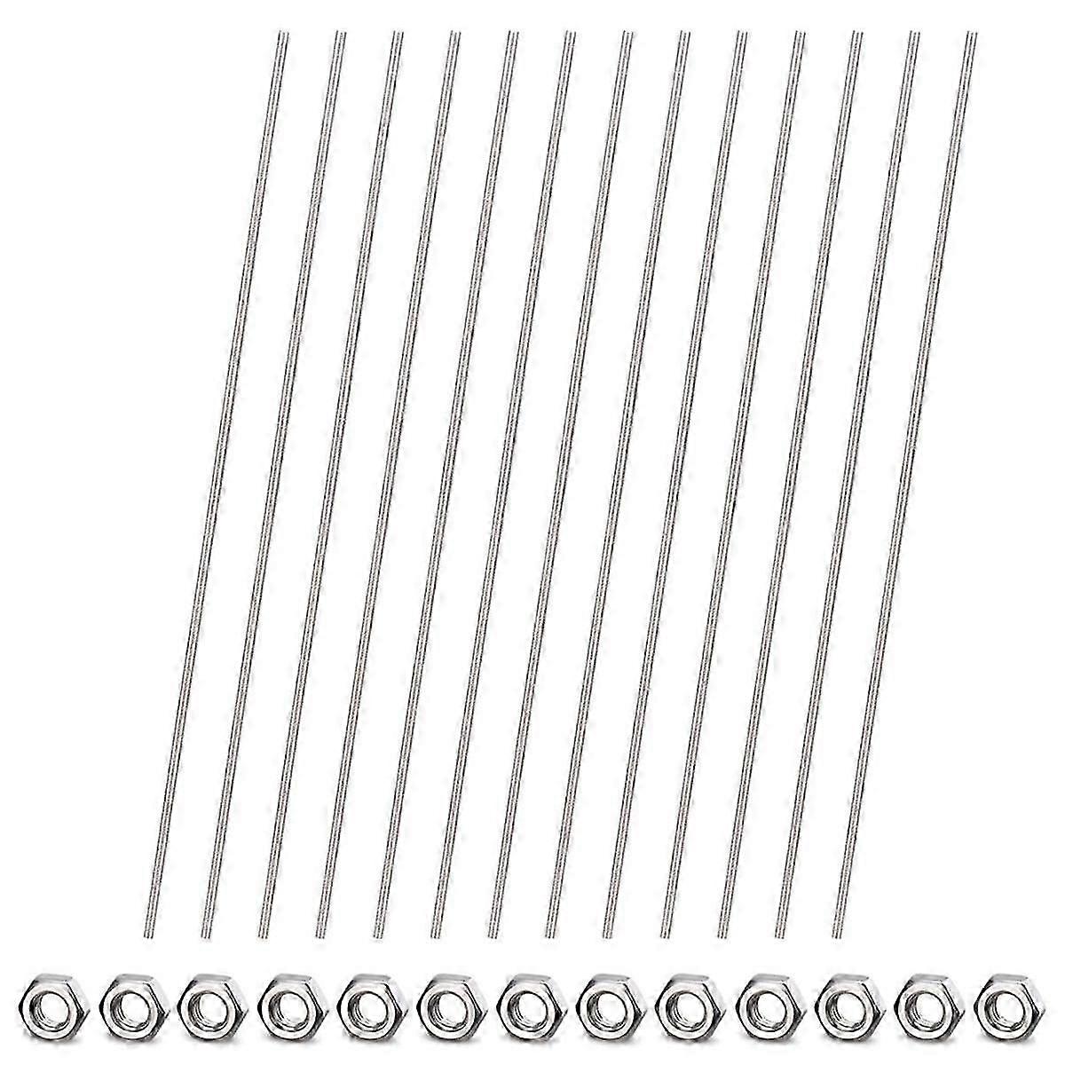 26pcs 8/32Inch Threaded Rods and Hex Nuts, 12Inch Stainless Steel Fully Rod Threaded for Beaded Gar