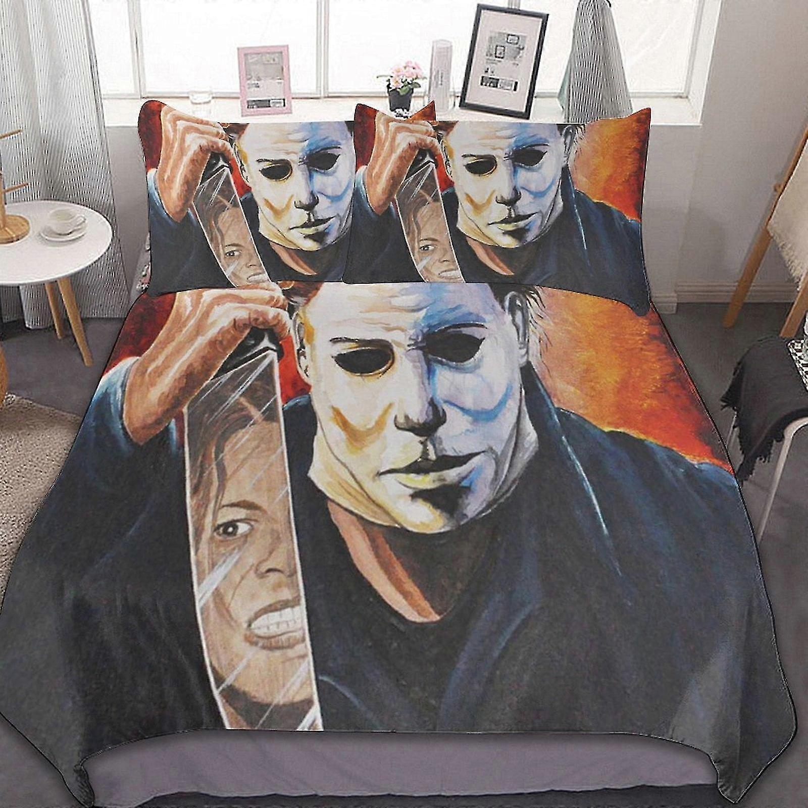 Halloween Themed 3 Pcs Bed Sheets Set Breathable Duvet Cover with 2 Pillow Shams Soft All Seasons Bedding Set