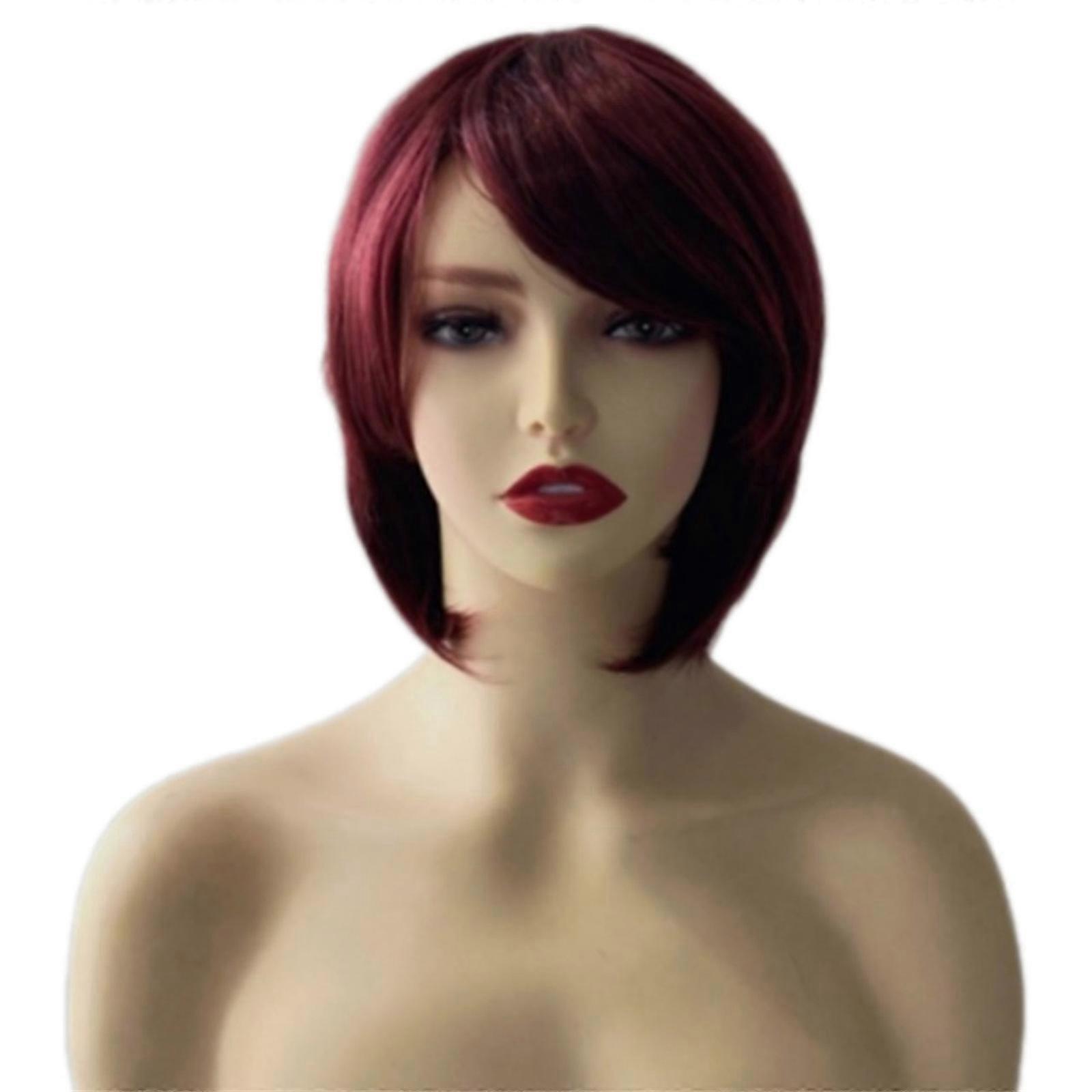 Natural Volumes Synthetic Short Bob Full Wigs With Breathable Lining For Daily Use And Active Lifestyle Claret