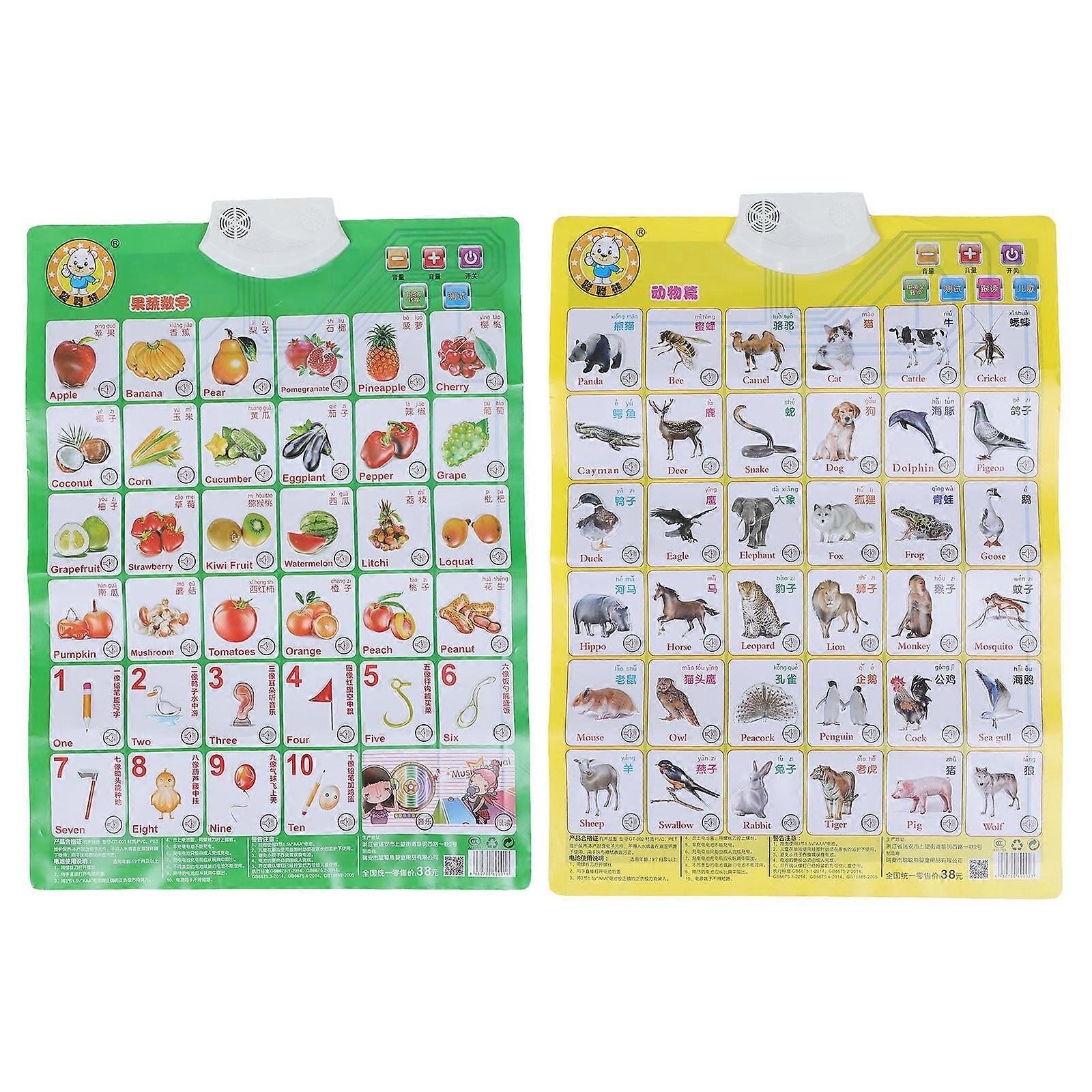 It looks like you're referring to a product listing or description for **"2pcs Educational Audio Posters Bilingual Animal Vegetable Learning Charts