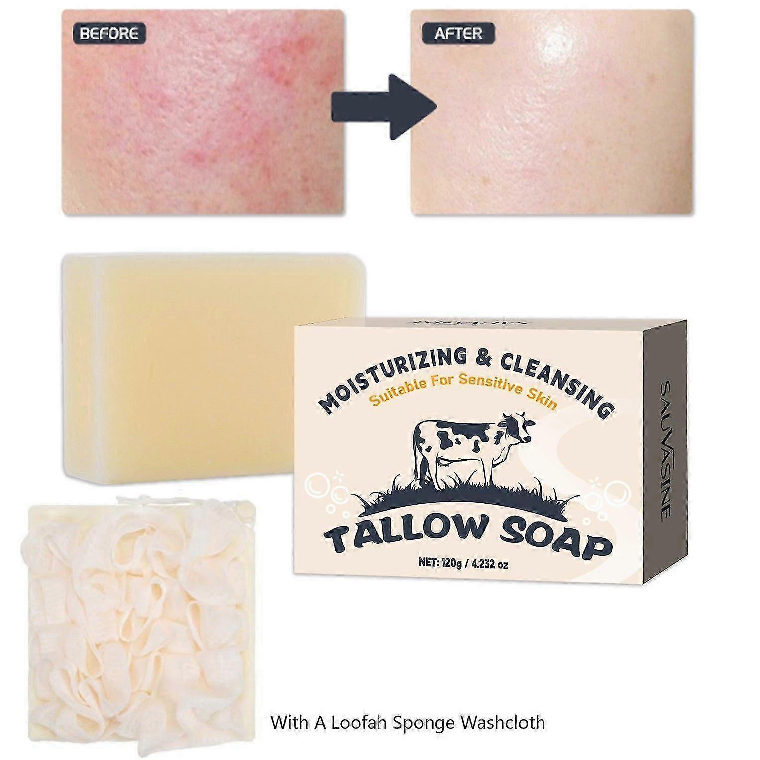 Beef Tallow Soap Bar All Natural Grass Fed Tallow Soap Unscented Moisturizing Face & Body Wash andcrafted Bath Soap for Eczema, Dry, Itchy, Sensitiv