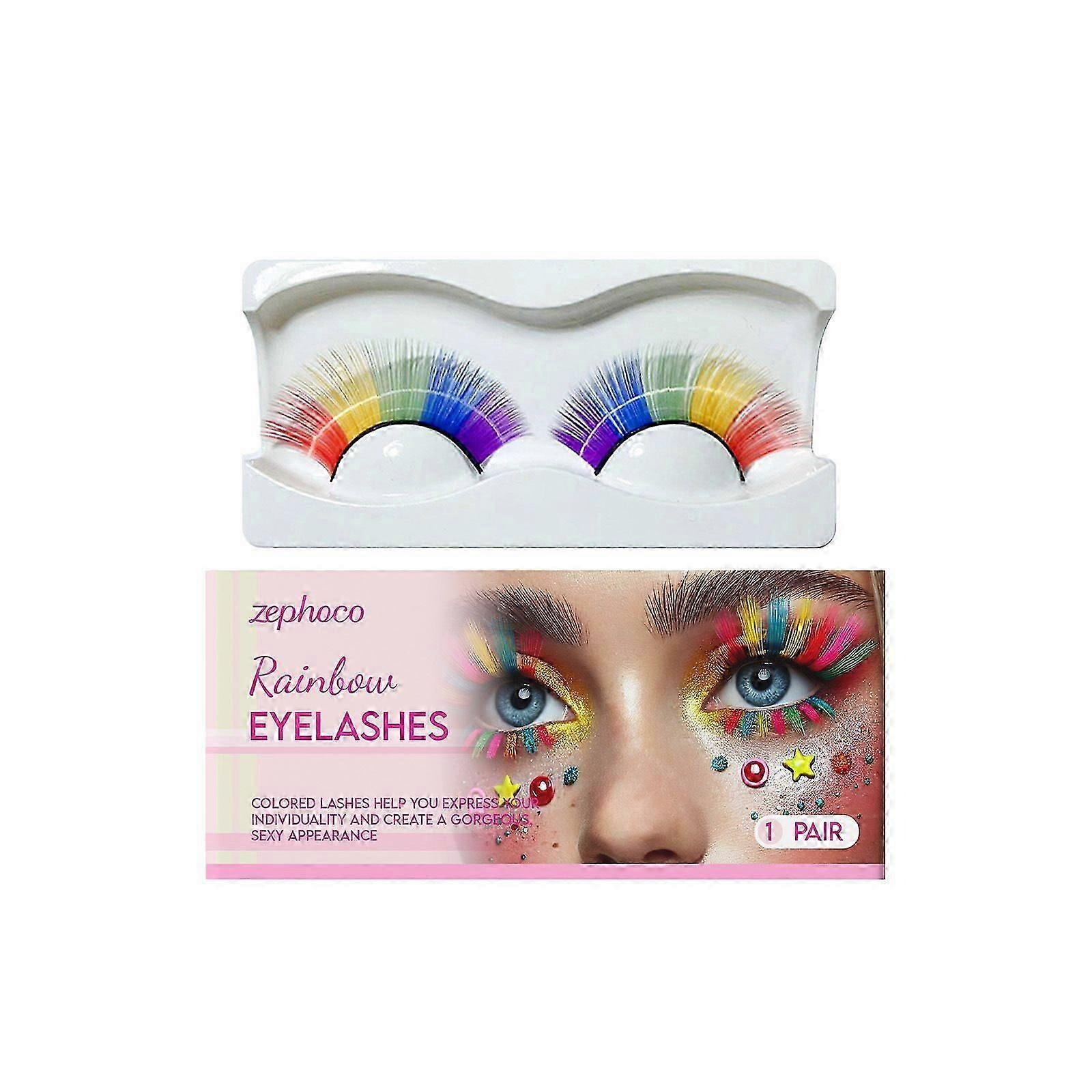Rainbow Eyelashes Colored Lashes Cateye Eyelashes Fluffy Wispy Fake Lashes 3D Natural Look Synthetic Eye Lashes Extension for LGBT Gay Pride Day Cospl