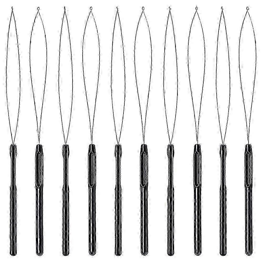 10Pcs Hair Extension Loop Threader Hook Tool and Bead Tool Black Loop Threader for Hair Extension o-Yvan
