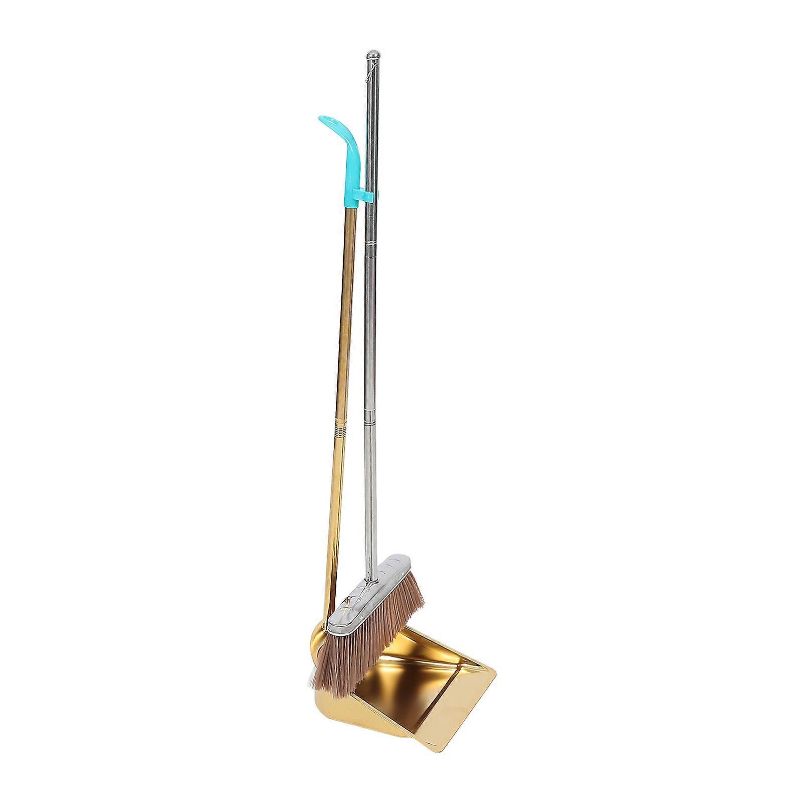 Stainless Steel Gold Broom and Dustpan Set Heavy Duty Cleaning Tools for Home and Office with Ergonomic Handle for Effortless Sweeping and Floor