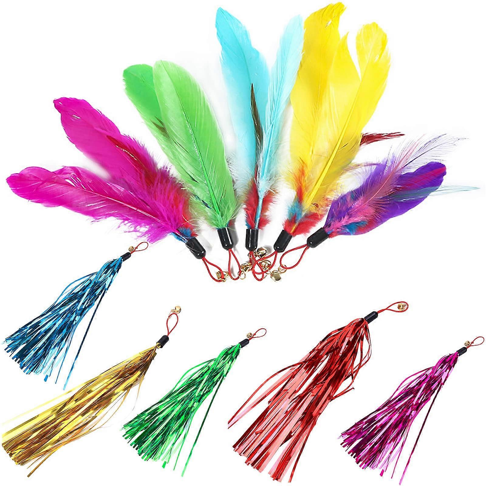 Interactive Kitten Toy Pack Of 10 Feathered Toys With Bells Tassels Garlands Pendant Replacement Feathers For Cats